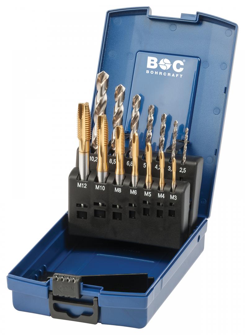 Bohrcraft set doorlopende machinetappen M3-M12 + boren HSS-E + Tin-coating