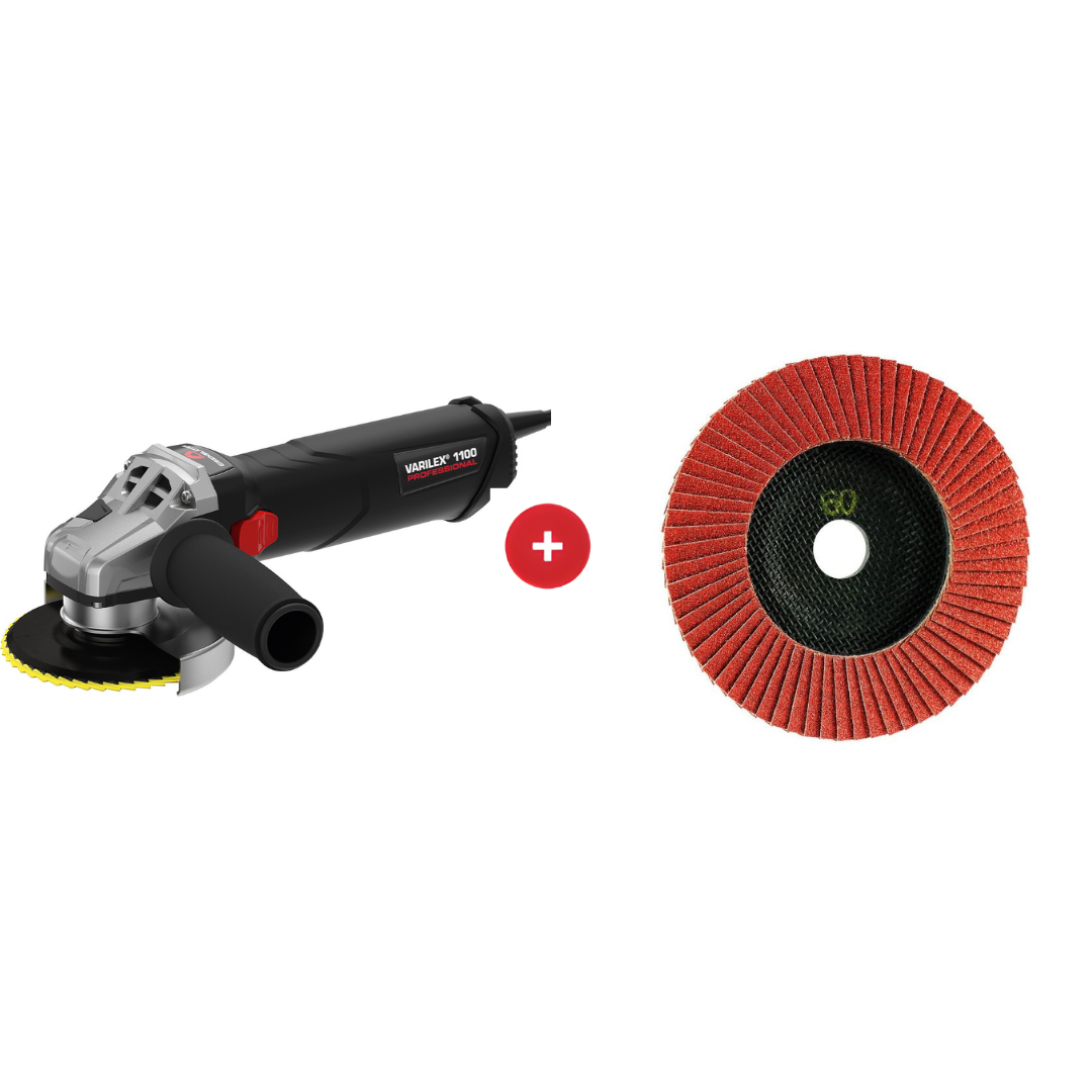 CombiDeal Varilex 1100 haakse slijper + 120 Trimfix Steelfire lamellenschijven