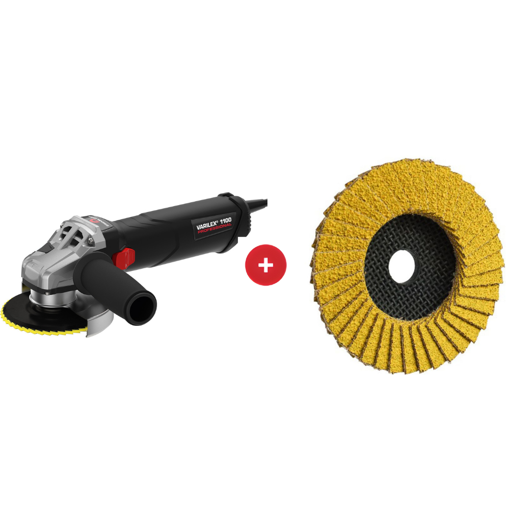 CombiDeal Varilex 1100 haakse slijper + 120 Trimfix Hellfire lamellenschijven